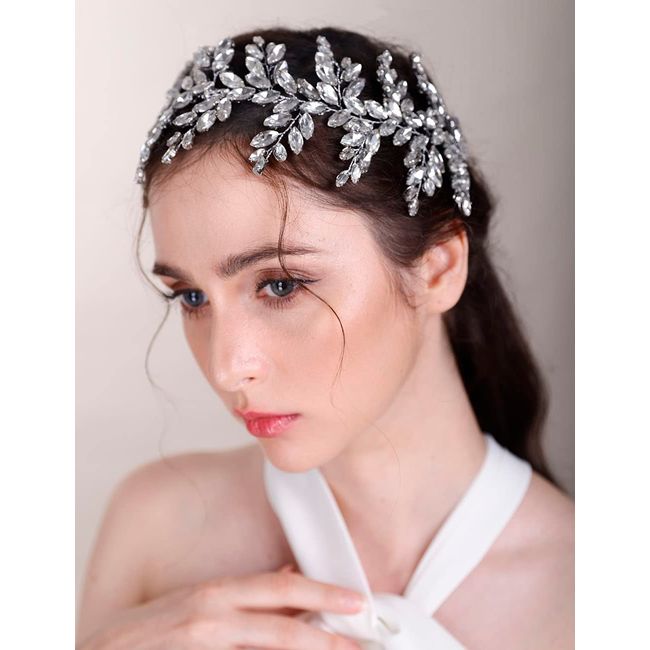 Chargances Bride Wedding Rhinestone Hair Vine Bridal Silver Crystal Headband Wedding Long Headpiece Prom Hair Accessories for Women and Girls (Silver)