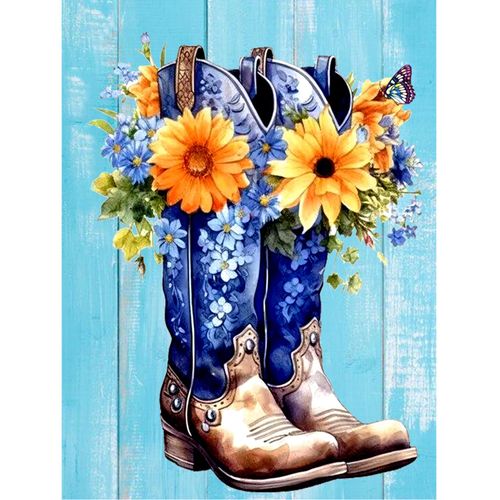 DIYDECORFUN Flower Boots Diamond Painting Kits for Adults Beginners,DIY 5D Cowboy Boots Full Drill Diamond Art Kits,Flora Farmhouse Round Diamond Dots for Home Decor All Season(12x16IN)