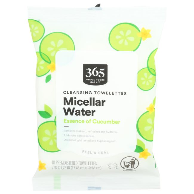 365 by Whole Foods Market, Cleansing Towelettes Micellar Water, 10 Count