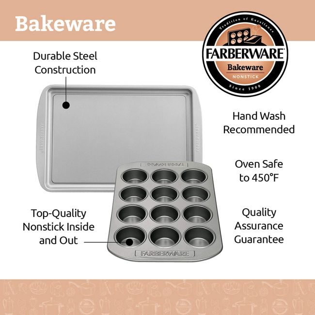 Farberware Bakeware Nonstick Cookie Baking Sheets, 3-Piece Set, Gray