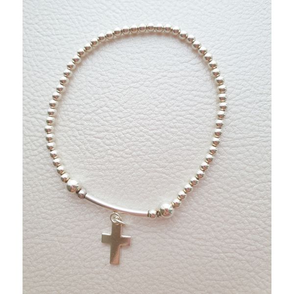 Mini Cross Modern Silver Bracelet Silver Pipe Layering Thin Silver Ball Bracelet