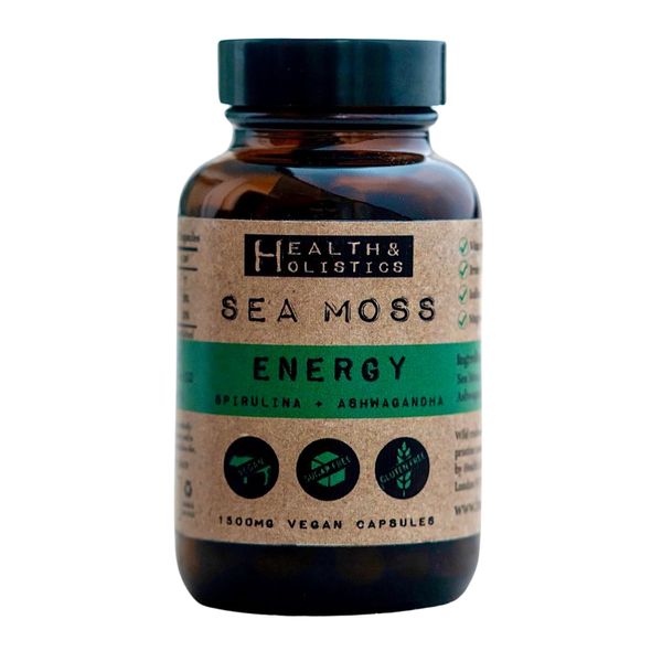 Sea Moss + Spirulina + Ashwagandha Capsules (St. Lucia - 60 caps) Organic | Wild Crafted | Non GMO | 92 Minerals - Containing Essential Vitamins and Minerals