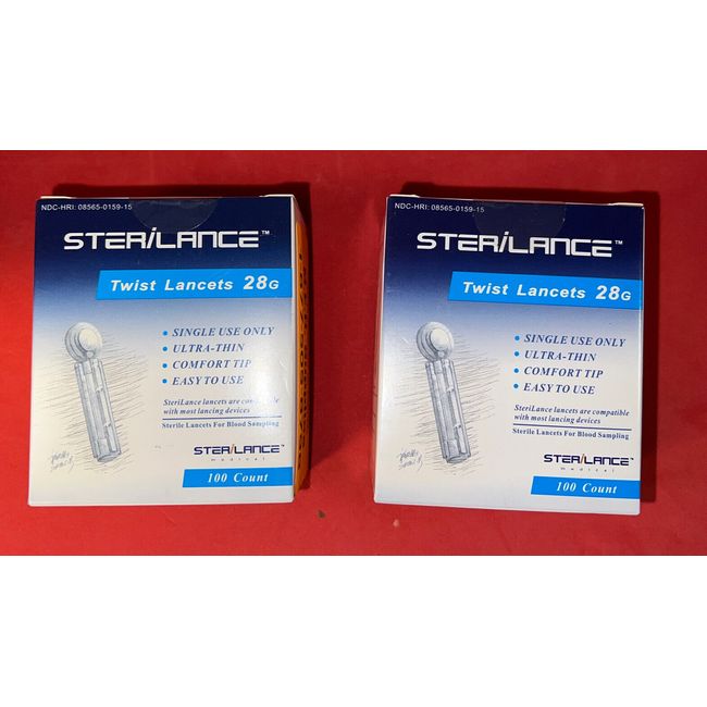 200 (2 Boxes) Universal 28g Twist Lancets Sterilance Ultra Thin Comfort Tip