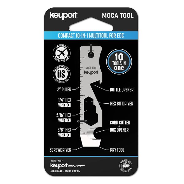 Keyport MOCA 10-in-1 Keychain Multitool (Stainless) | EDC Multi Tool: Pry Bar, Bottle Opener, Screwdriver, Box Opener, Cord Cutter & More | TSA Key Tool | EDC Gear | For Key Organizer & Key Chain