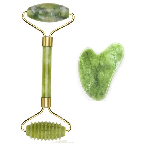 100% Jade Roller Set, Gua Sha Massager, Natural Jade Roller, Face for Anti-Ageing Wrinkles, Slimming and Firming Face, Face Roller Face Massage