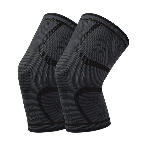 Knee Brace Support 2 Pack, Compression Knee Sleeves for Men Women, Professional Elastic Knee Pads for Joint Pain Relief, Arthritis, Injury Rehabilitation, Weight Lifting, Running, Sports