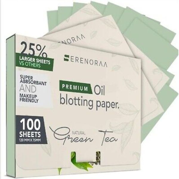 Premium Natural Green Tea Oil Blotting Sheets for Face - 1x100 Sheets with Ex...