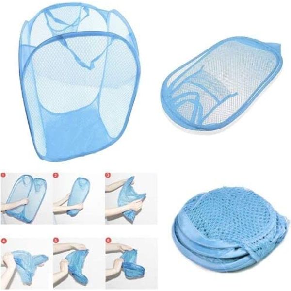 Toysrex Foldable Pop Up Mesh Washing Laundry Basket Bag Bin Hamper Toy Tidy Storage Organiser Organizer(SKY BLUE)