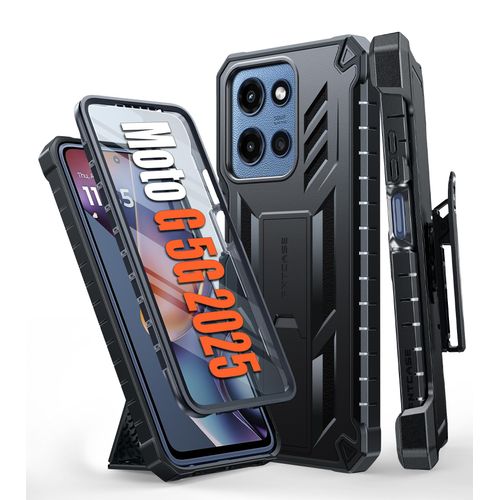 FNTCASE for Motorola Moto G-5G-2025 Case: Military Grade Rugged Cell Phone Cover with Kickstand & Holster | Shockproof TPU Protection Bumper Matte Textured Design | Heavy Duty Protector(Black)