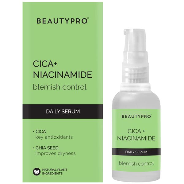 BEAUTYPRO CICA + NIACINAMIDE Serum Daily Face Serum 30ml | 100% Plant Based Skincare Serum | Anti-Aging, Targets Blemishes, & Reduces Redness | Niacinamide, Cica, & Chia Seed |