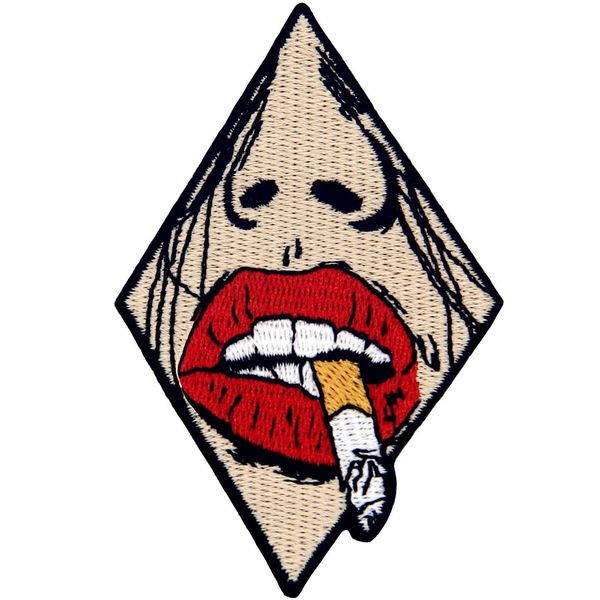 The Smoking Red Lip Woman Patch Embroidered Applique Badge Iron On Sew On Emblem