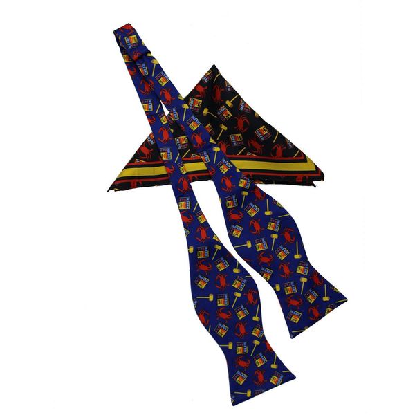 Crab, Mallet & OLD BAY (Royal) / Self-Tie Bowtie + Pocket Square *BUNDLE* - Blue