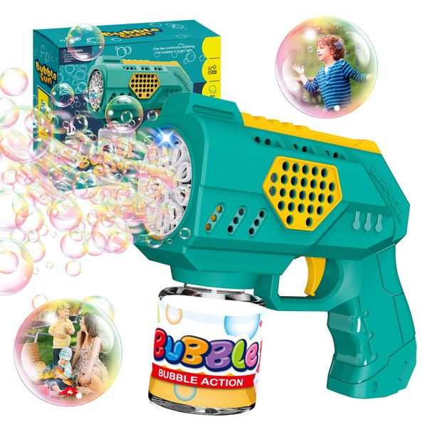 PANACARE Bubble Gun for Kids Silent Automatic Bubble Machine Portable Bubble Blaster with 10 Holes /10000+ Bubbles per Minute/Led Lights /90ml Bubble Solution Birthday/Party Gifts for Girl Boy Toy