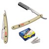 Classic Samurai Stainless Steel Premium Cut Throat Straight Razor, Shavette, Manual Shaver Men's Shaving Kit with 100 Lord Single Edge Razor Blades (Cream)