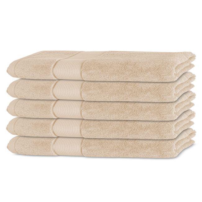 Bananalu 5er Set Gästetuch Qualität 450g/m2 100% Baumwolle 30x50cm Frottiertuch Gast Towel Cappuchino White Swan 12-0000