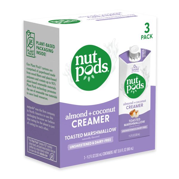 nutpods Toasted Marshmallow Coffee Creamer - Unsweetened Non Dairy Creamer Made from Almonds and Coconuts - Keto Creamer, Whole30, Gluten Free, Non-GMO, Vegan, Sugar Free, Kosher (3-Pack)