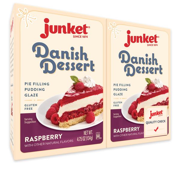 Junket Danish Dessert Raspberry Mix - for Raspberry Pie Filling, Cheesecake Topping, Sauces, Puddings, and Glazes. Easy! Add Water, Heat 60 Seconds, Add Fresh Fruit - Enjoy! 4.75 Ounce (Pack of 2)