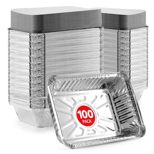 Stock Your Home 2 Lb Small Aluminum Pans with Lids (100 Pack) Foil Pan + Cardboard Lid, Disposable Cookware, Takeout Trays with Lids - To Go Disposable Food Containers for Restaurants & Catering