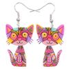 BONSNY "SHOELACE" Pop-Art Cat Collection Large Statement Long Drop Dangle Earrings (Red)