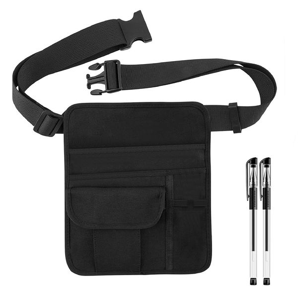 FAURAPMNG Server Apron Bag, Restaurant Server Waist Money Pouch Bag, Restaurant Bar Apron Bag with Adjustable Belt Buckle Check Holder for Waitress Waiter with 2 Pen, Black, 10 × 8 inches