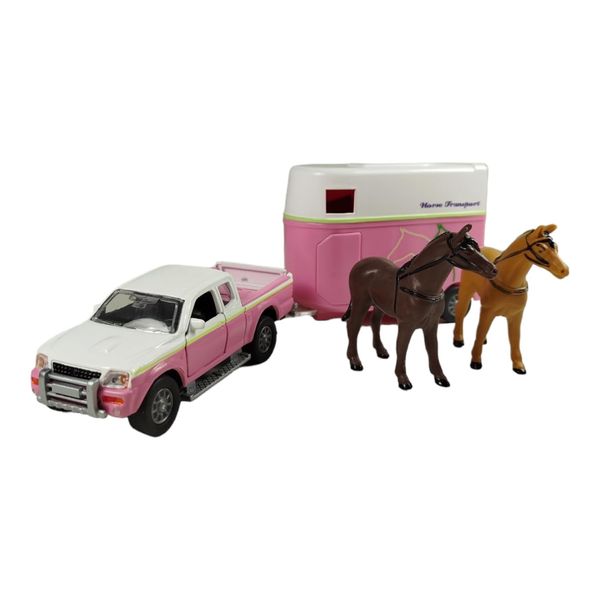 Kids Globe Van Manen Traffic Mitsubishi 520124 Toy Car and Horse Trailer Set Pink/White for Girls