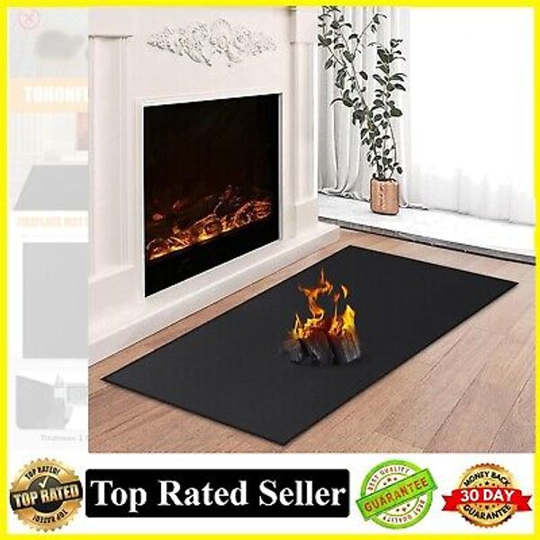 48x28" Black Hearth Rugs for Fireplaces Fire Resistant Fireproof Fireplace Mat