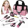 WORKPRO 9-Piece Kids Real Hand Tool Set, Pink Junior Tool Kit with Storage Bag