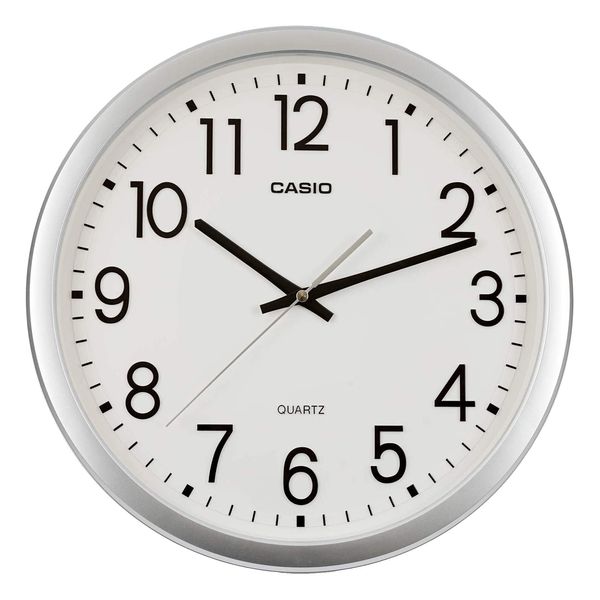 Casio IQ-77-8JF IQ-77-8JF Wall Clock, Silver, Diameter 13.8 inches (35 cm), Analog, Continuous Second Hand, White