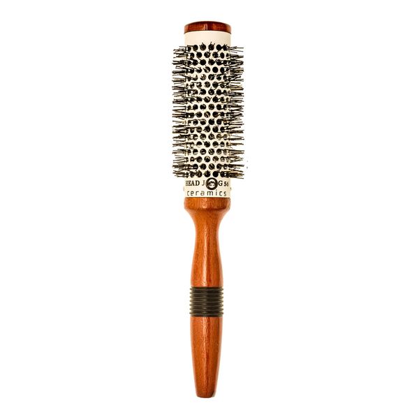 Head Jog 56. 33mm Ceramic Wooden Radial Round Brush. Styling & Volumising Hair Tool With Nylon Bristle & Vented, Ceramic Barrel For Smooth Hair With Shine.