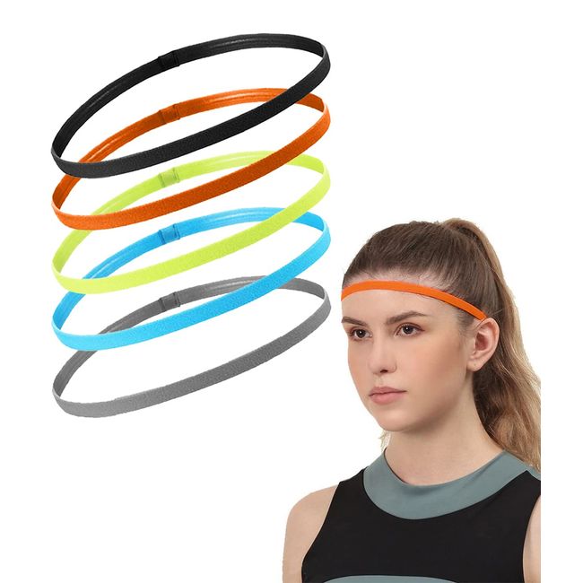 5 PCS Sport Stirnband Dünn, stirnband kinder, Kinder Elastische rutschfeste Stirnbänder, Sport Haarband Silikon für Kinder, Damen, Frauen, Mädchen, Jungen