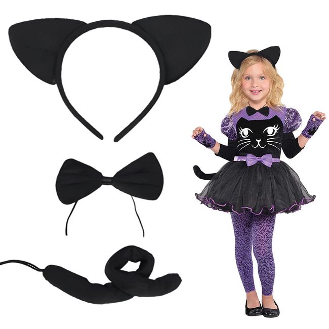 3pcs Cat Ears Headband Tail Bow Tie Animal Costume Set, Cat Costume Accessories Cat Ears Headband Lady Sexy Bow For Adult Girls Animal Costume Cosplay Party, Cat Costumes Fancy Kit Accessories