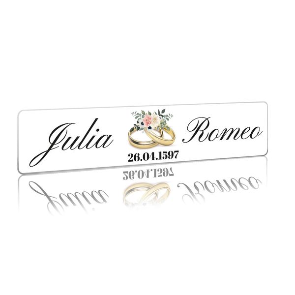 Hochzeitskennzeichen Kennzeichen Aufkleber Hochzeitsauto mit Datum + Namen Brautpaar Wunschname Hochzeit Auto Deko Schild selbst gestalten (01 Goldene Ringe, Selbstklebende Folie)