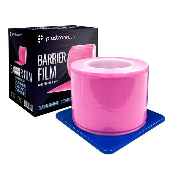 Pink Barrier Film Roll 4"x6" - Protective Dental Barrier Film for Dental, Medical, Tattoo - Perforated Adhesive Barrier Tape Sheets (1 Box of 1200 Sheets) by PlastCare USA