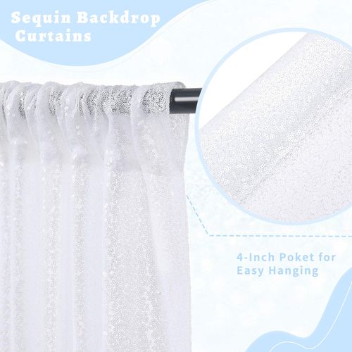 B-COOL White Backdrop Sequin Curtains 2 Pieces 2FTx8FT Backdrop Curtain Sparkly Photo Backdrop for Birthday Party Wedding Backdrop Drapes