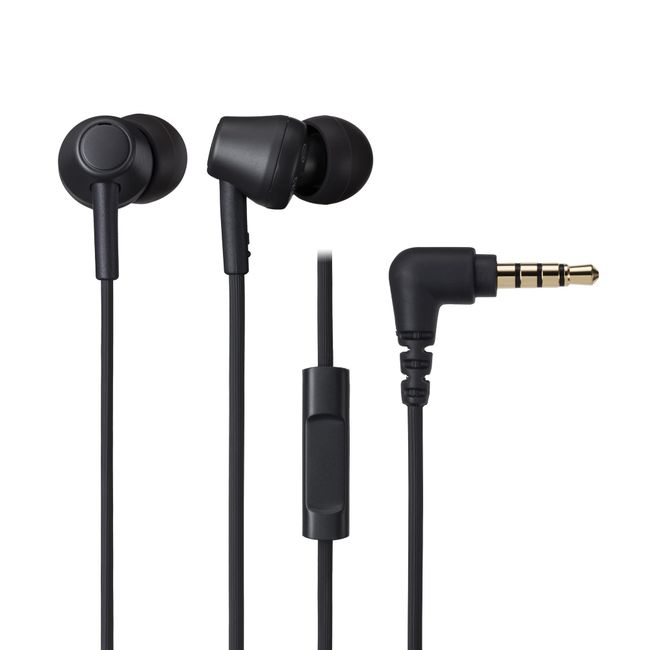 Audio-Technica ATH-CK350XiS BK Earphones, Wired Remote Control, Microphone Included, In-Ear Type, Recycled Plastic Formulation, Antibacterial, Small, Black