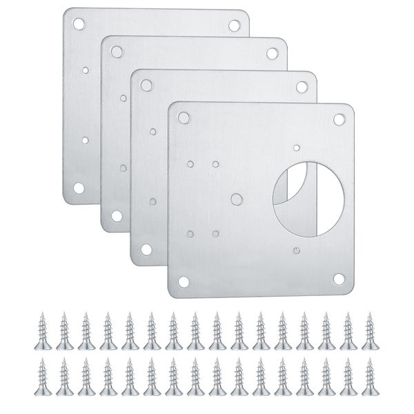 4 Pcs Hinge Repair Plate, Stainless Steel Hinges Repair Plates, Kitchen Cupboards Cabinets Doors Hinges Flat Fixing Joining Mending Plates Braces Brackets, with 32 Pcs Screws (4)