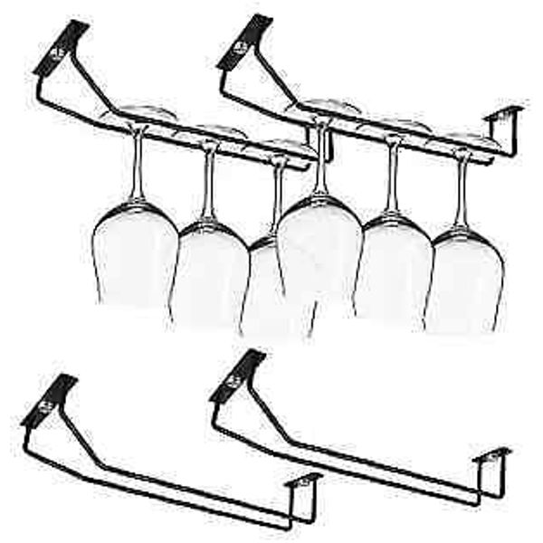 10.8 Inch Long Single Rail Wine Glass Rack Under Cabinet 10.8 Inch-4pack Black