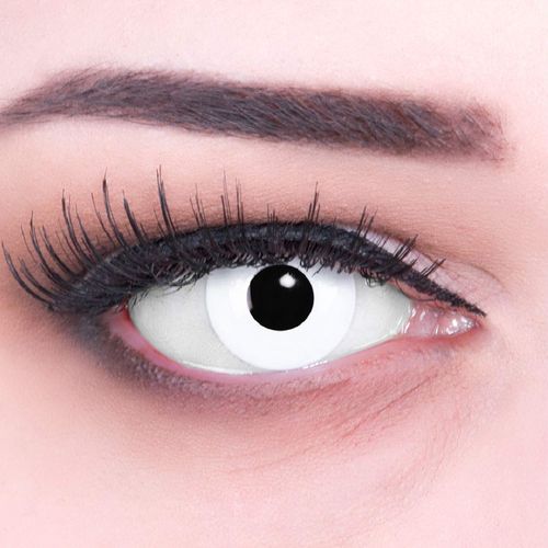 Funnylens Coloured Contact Lenses, Annual Lenses, Vampire Design, 1 Pair, Crazy Fun White-Out Lenses, Perfect for Carnival, Fancy Dress or Mardi Gras, with Contact Lens Container, Non-Prescription