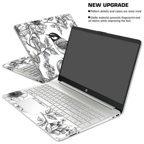 Laptop Skin Decal HP 14" - Black White Botanical, Laptop Cover Sticker, No Cutting Required, No Bubble, Waterproof, Scratch Resistant - Including Wide Screen and Wrist Pad