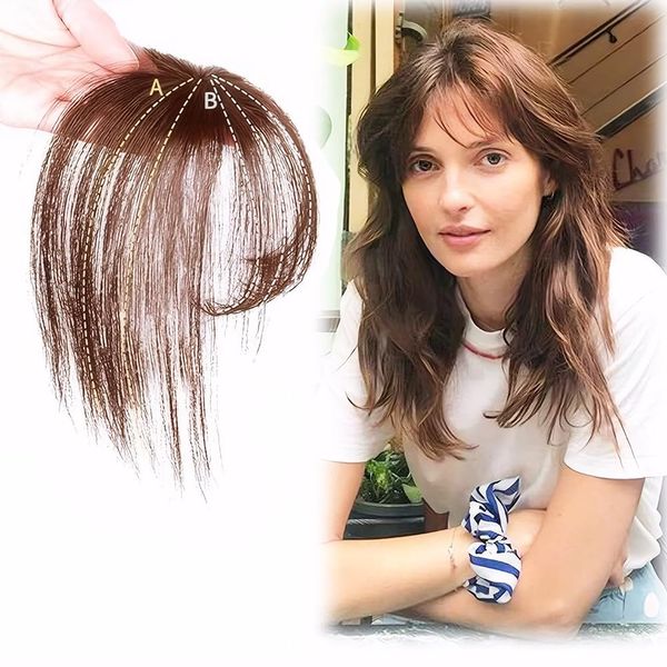 FFWTPY Haarschmuck Haarteil Clip in Bangs mit Schläfen Fringe Synthetik Extension One Piece Natürliche Bang Messy Bun Haarverlängerung für Damen (Hellbraun 2/30#)