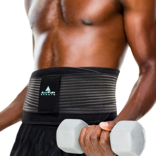 AllyFlex Sports Back Brace for Men Lower Back Pain Relief, Back Support Belt with Dual Lumbar Sacral Pads, Adjustable Straps and Cooling Liner (X-Small/Small)