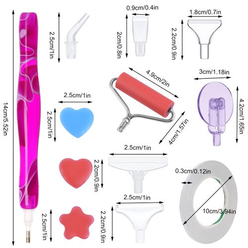 19pcs Diamond Painting Pen Kit,Diamond Art Pens DIY 5D Resin Diamond Painting Pen Diamond Paint Accessories Diamond Painting Tools Pen with Diamond Art Tools Roller,Tips,Wheel,Glue Clay（Rose Red）