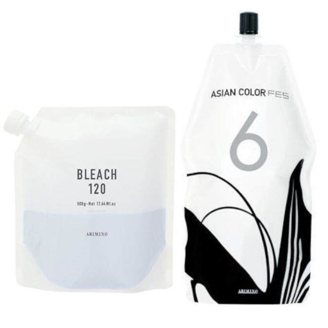 Arimino / Bleach 120 500g &amp; Asian Color 2 Agents Oxy 6% 1200g [Set] / [Bleach 1 Agent 2 Agent Set] Decolorization Color Destaining Agent Quasi-drug Salon Exclusive Product