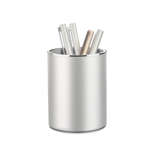 VAYDEER Metal Pen Holder Aluminum Pen Pot, Round Pencil Holder Pot Desktop Makeup Brush Holder Pot for Desk, Office/School Pen Storage Organizer - Silver