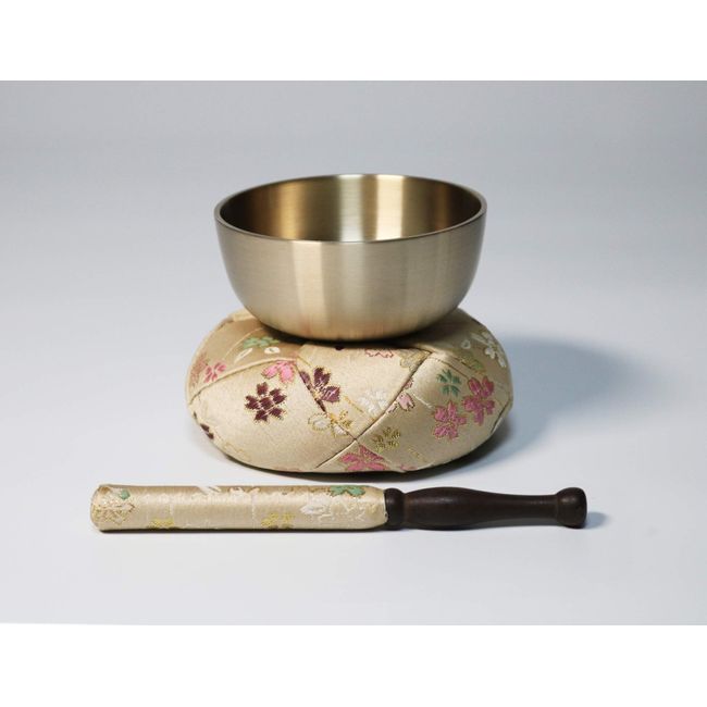 Kyoto Buddhist Altar Isenemura Orin Set, Cherry Blossom Pattern, Made in Japan, Orin, Futon and Rin Rod Set (2.8 x 8 minutes, White Brown)