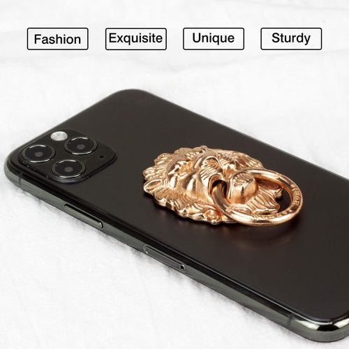 [2 Pack] Lion Head Cell Phone Ring Holder Stand, Finger Ring Kickstand with Polished Metal Phone Grip, Smartphone Accessories（Gold）