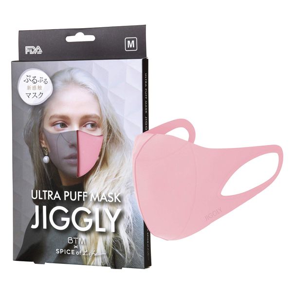 Spice Of Life JGM1012MPK Jiggly Ultra Puff Mask, Pink, Size M, Droplet Filtration, Soft, Suitable For Sensitive Skin, Good Fit, Antibacterial, Washable 100 Times, Durable, Easy to Breathe, No Ear Pain, Made in Korea, Unisex