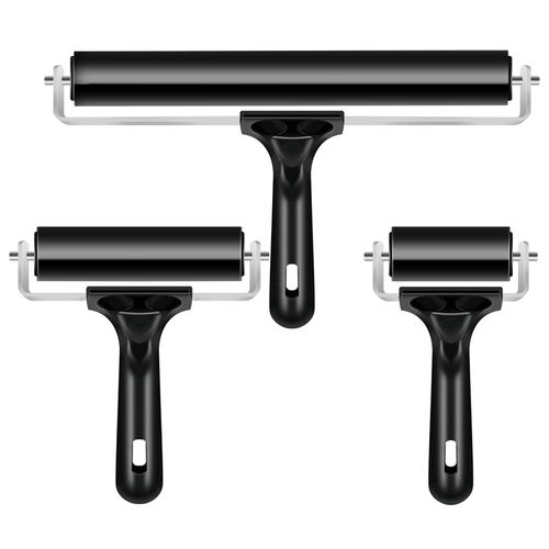 3 Pack Printmaking Brayers - Premium Brayer Rollers for Crafting, Hard Rubber Roller Brayers, Vinyl Roller Ink Paint Brush for Wallpapers Stamping Gluing Application (2.4’’, 4’’, 7.9’’) (Black)