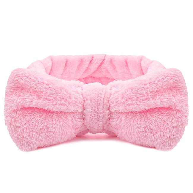 Molain Spa Headband, Bowknot Hair Bands Makeup Headbands Women Coral Fleece Elastic Headband Washing Face Hair Wrap for Washing Face Shower Sports Beauty Skincare (pink)