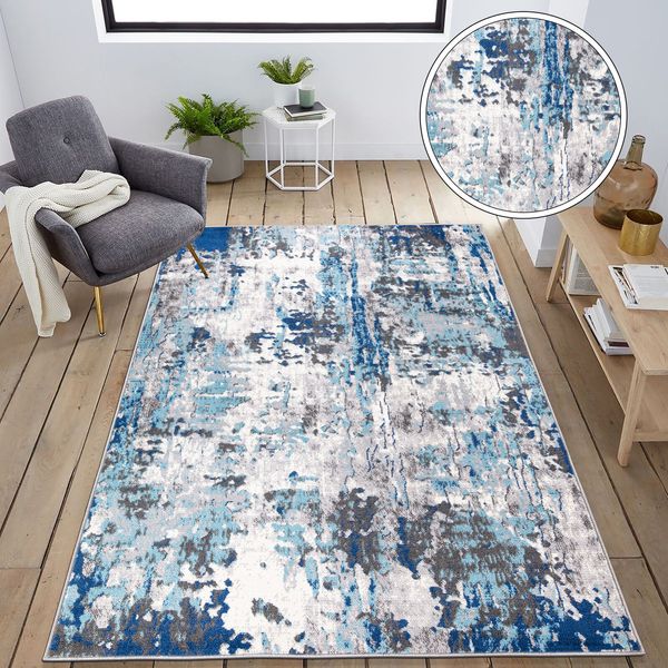 Rugshop Rugs for Living Room 5x7 Distressed Modern Abstract Bedroom Blue Carpet